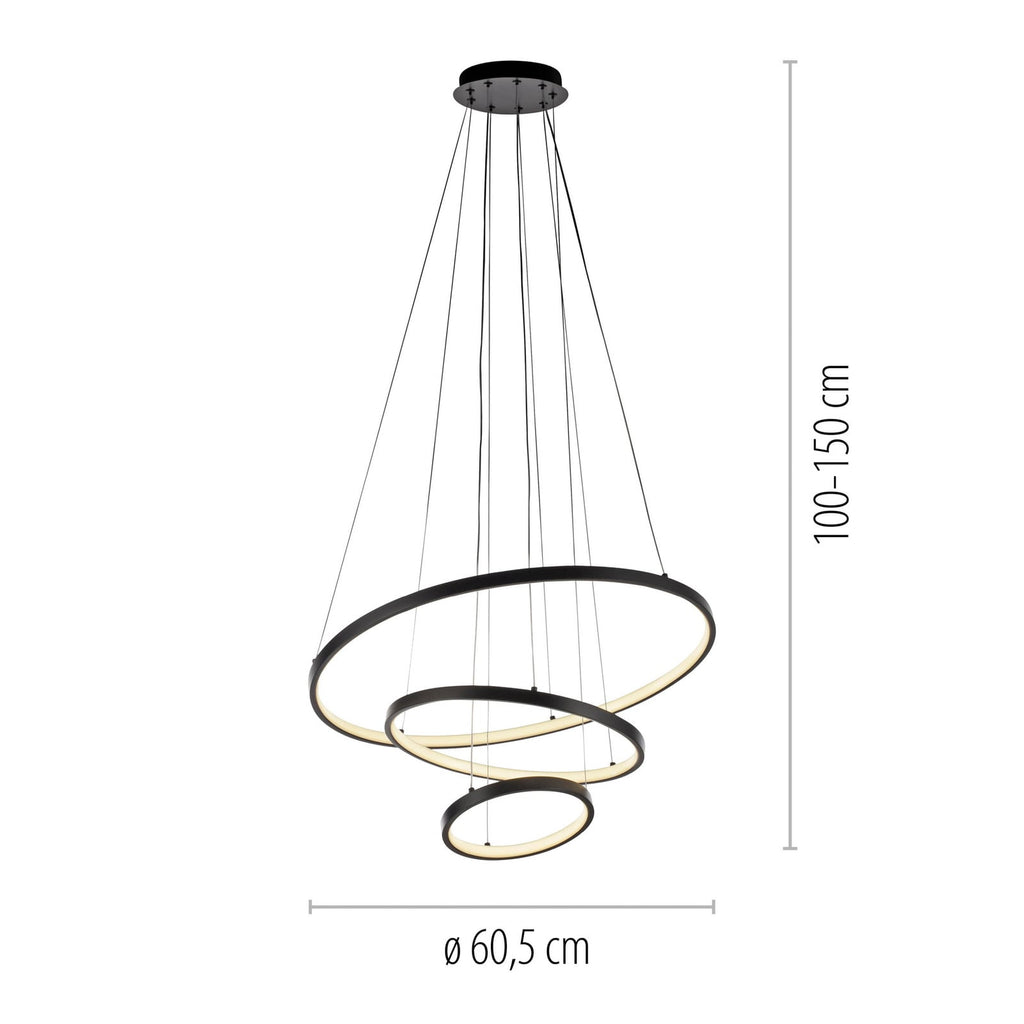 Detalj av LED pendellampe Cerchi 3 ringer svart Ø60,5 cm
