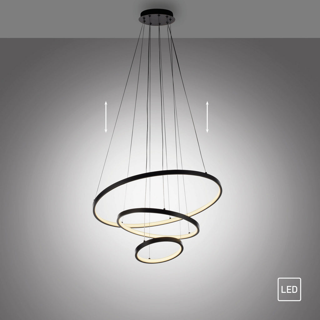 LED pendellampe Cerchi 3 ringer svart detalj på feste