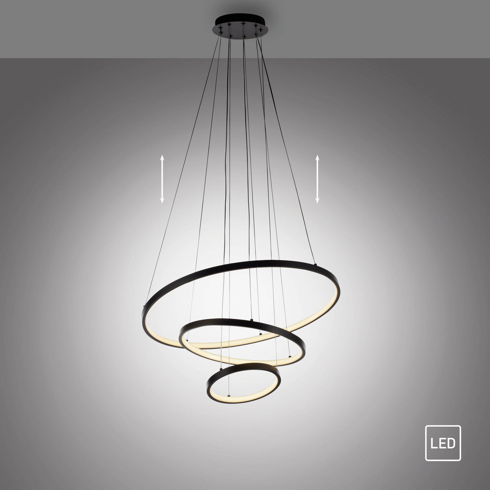 LED pendellampe Cerchi 3 ringer svart detalj på feste