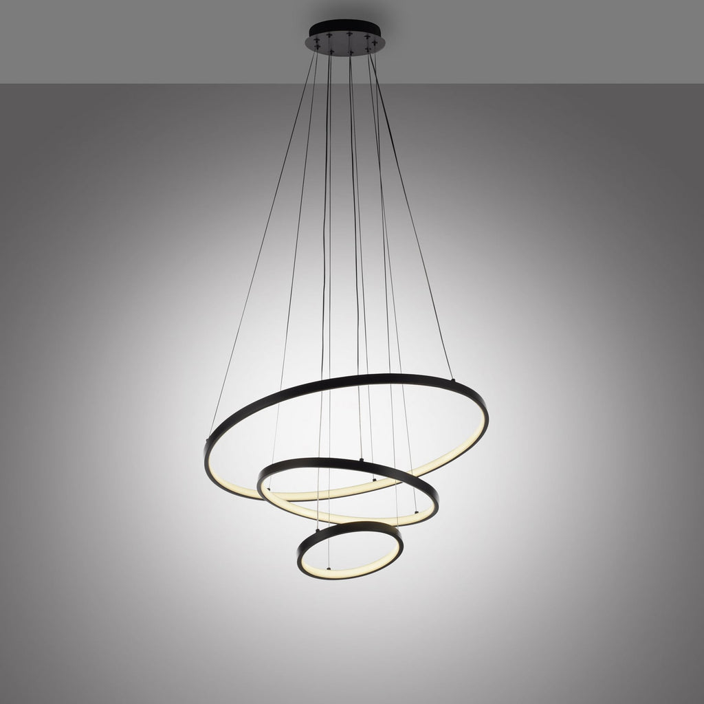 Nærbilde av LED pendellampe Cerchi 3 ringer svart Ø60,5 cm