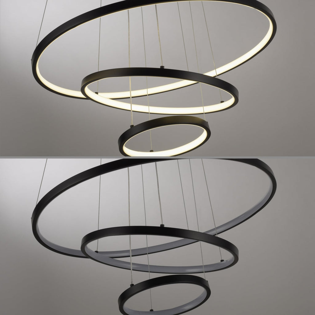 LED pendellampe Cerchi 3 ringer svart oppheng fra tak