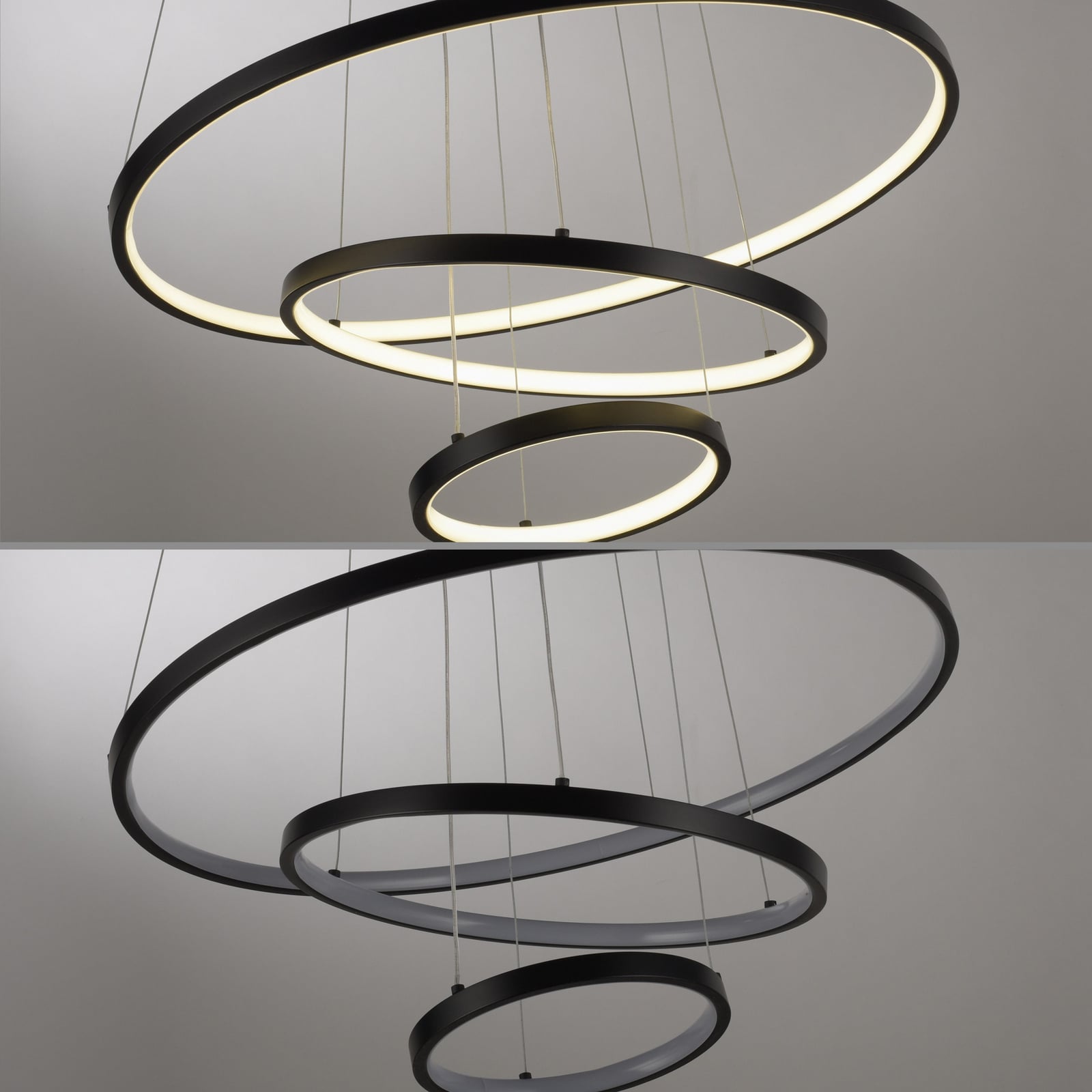 LED pendellampe Cerchi 3 ringer svart oppheng fra tak