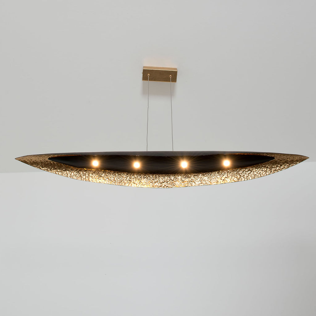 Detalj av overflaten på LED pendellampe Chiasso svart-brun/gull jern dimbar 121 cm