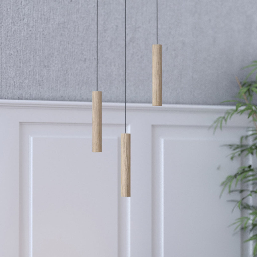 LED pendellampe Chimes Tall eik 2W varmhvit detalj av eikemateriale