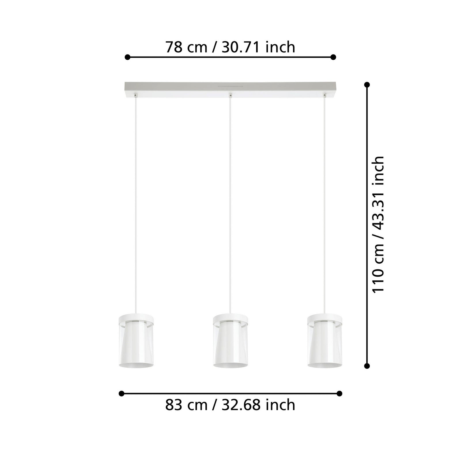 LED pendellampe Chiusello-Z 3-lys hvit glass detalj