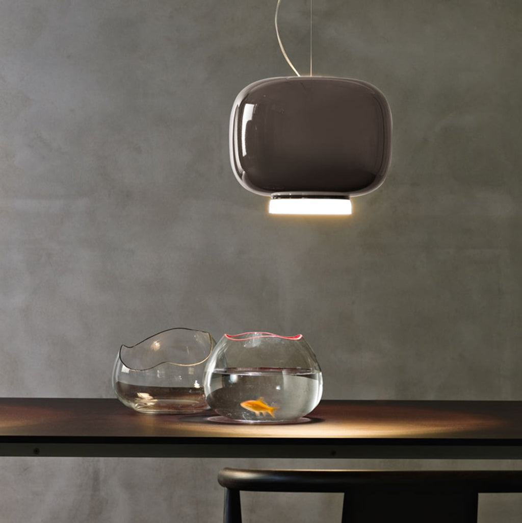 LED pendellampe Chouchin 3 glass dimbar Ø30 cm grå forfra