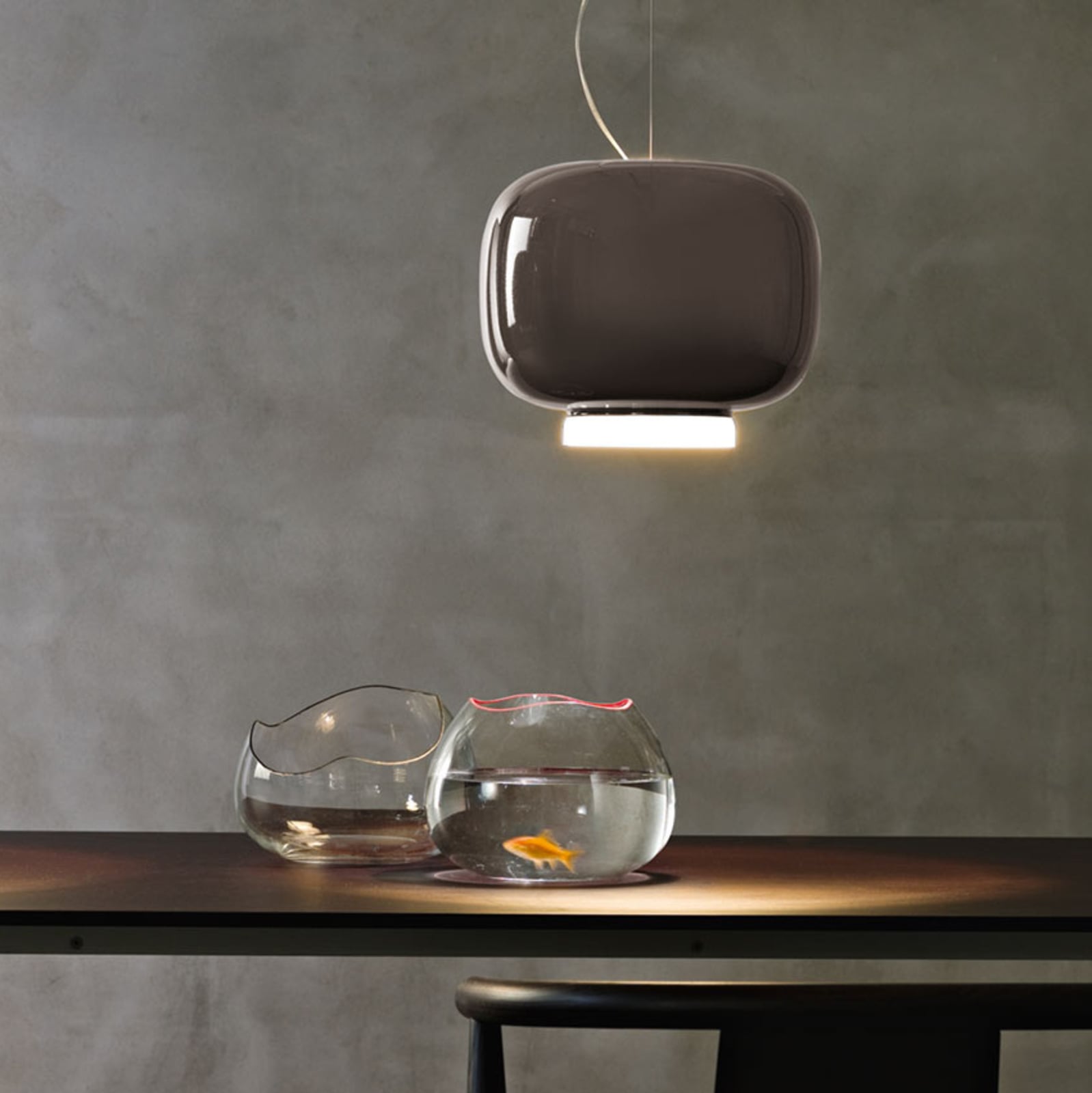 LED pendellampe Chouchin 3 glass dimbar Ø30 cm grå forfra