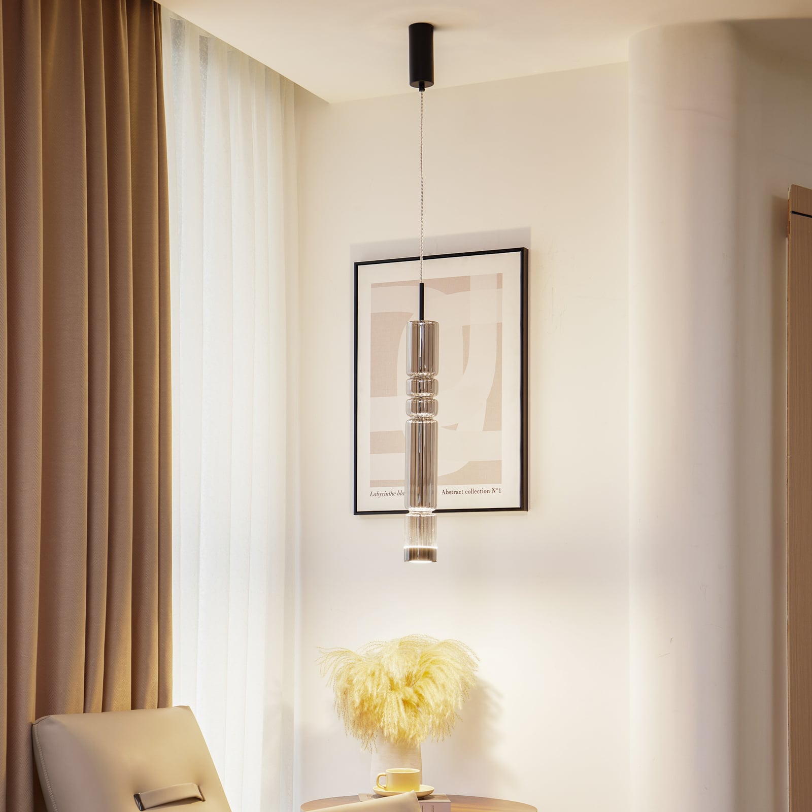 LED pendellampe Christelle røykgrå glass bakside