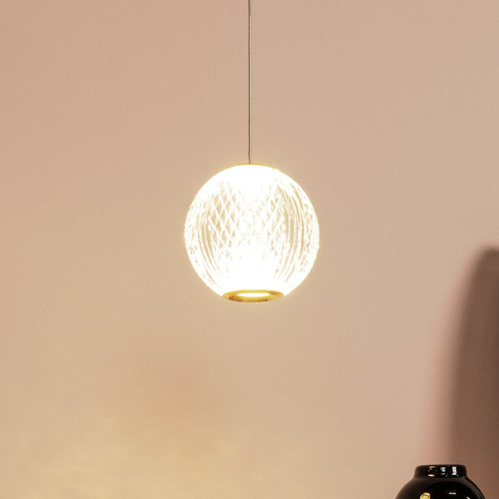 LED pendellampe Cintra akryl transparent/gull Ø11 cm forfra