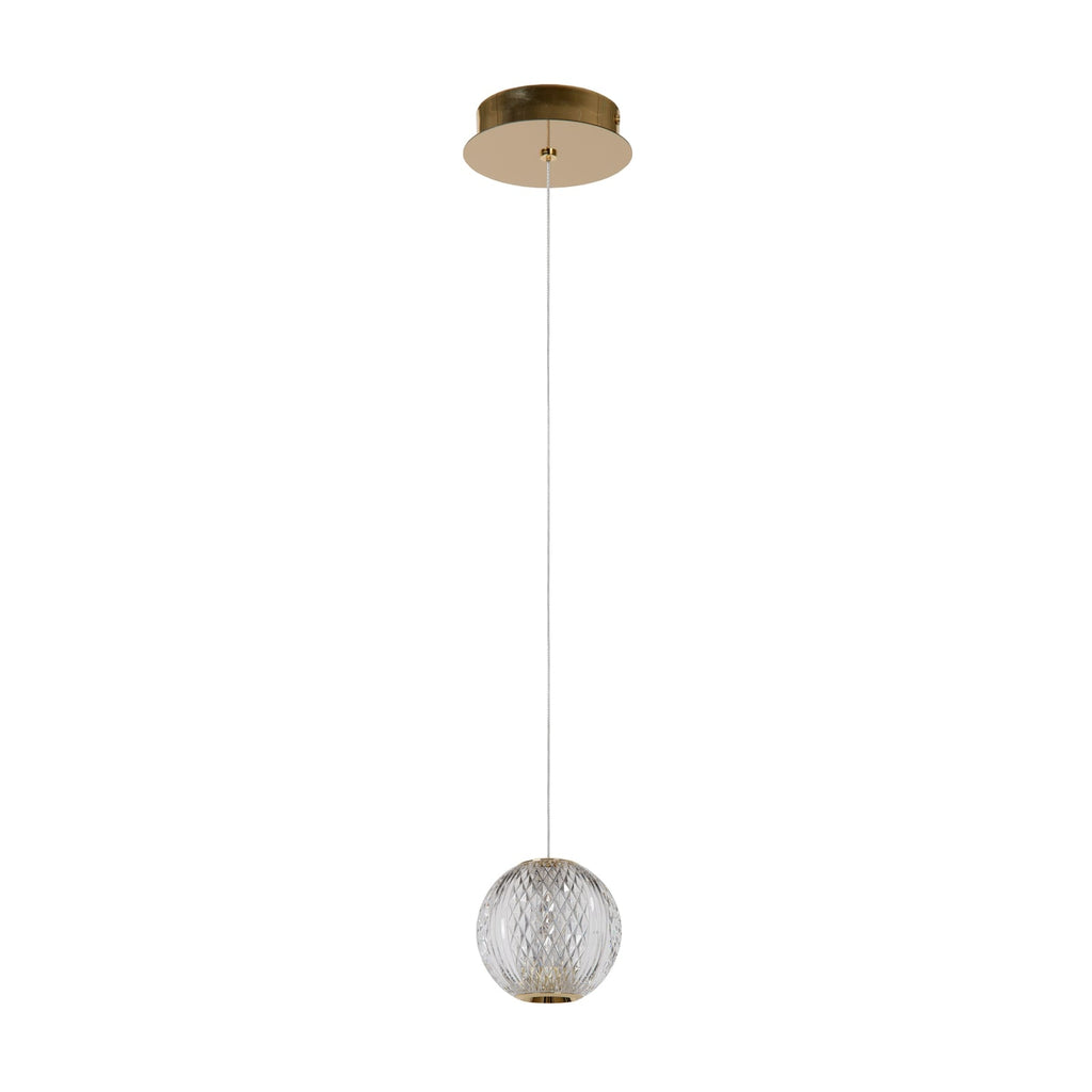 LED pendellampe Cintra akryl transparent/gull Ø11 cm detalj