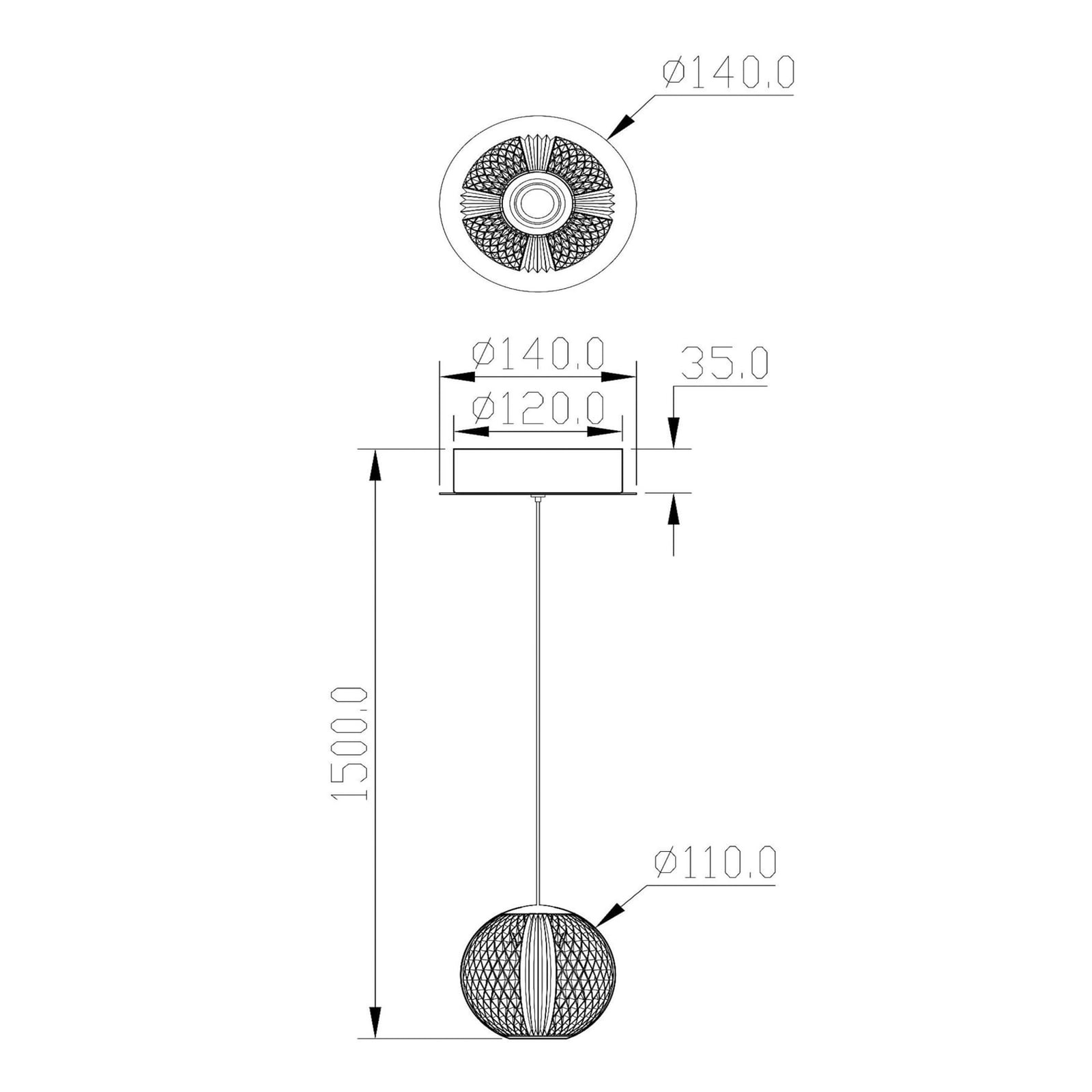 LED pendellampe Cintra akryl transparent/gull Ø11 cm montert