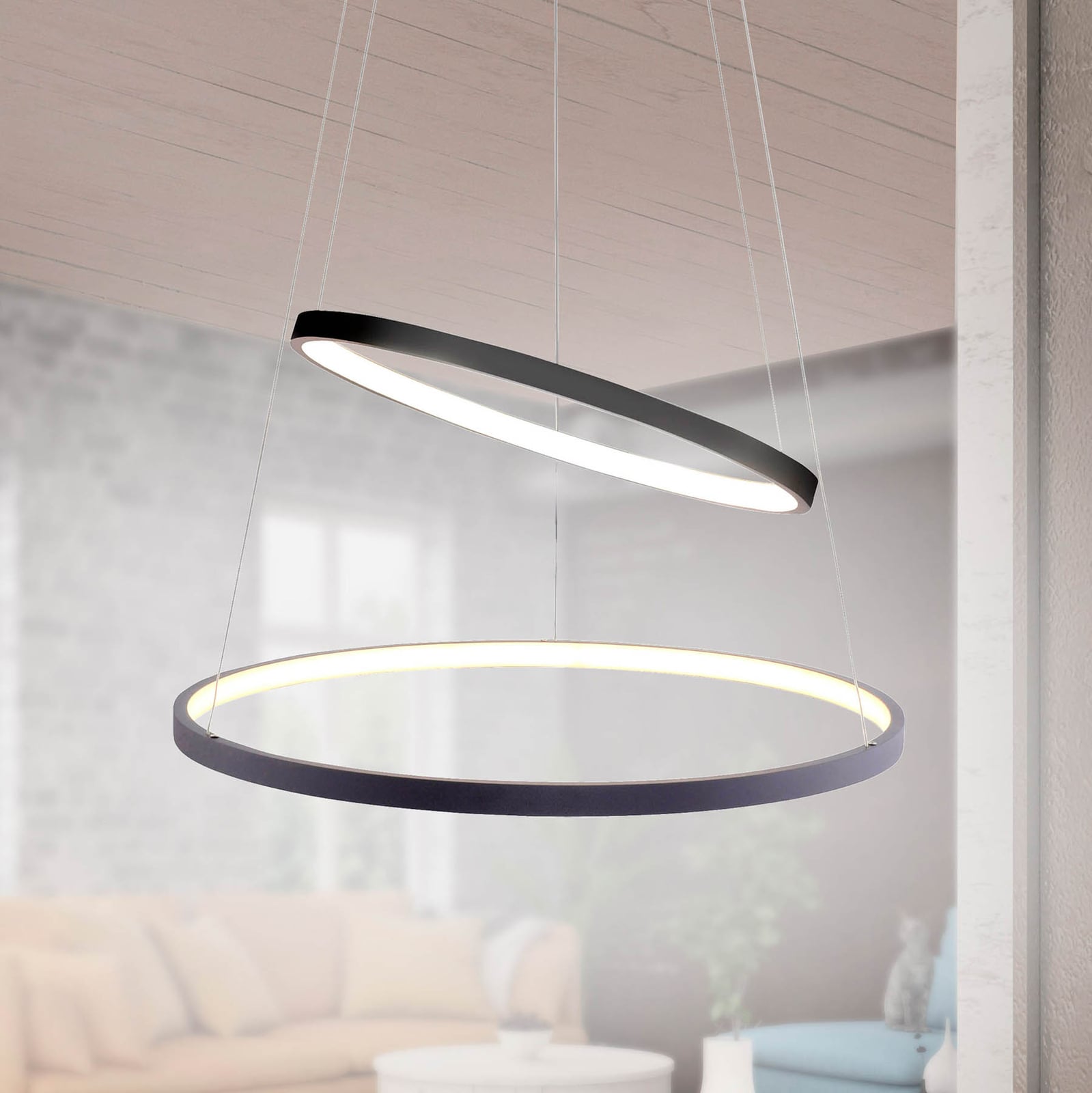 LED pendellampe Circle 2-lys antrasitt dimbar Ø50 cm bakside