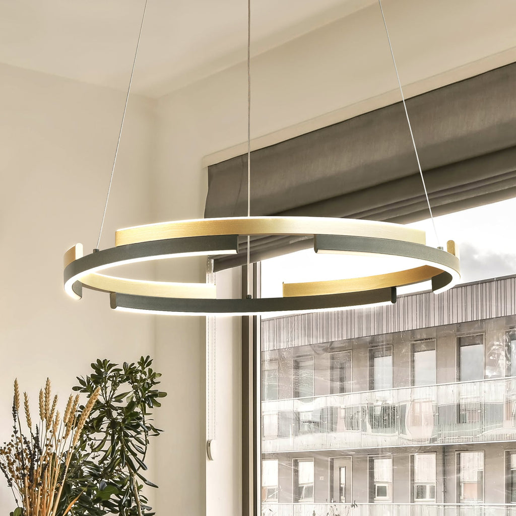 LED pendellampe Circly svart/gull Ø60 cm forfra