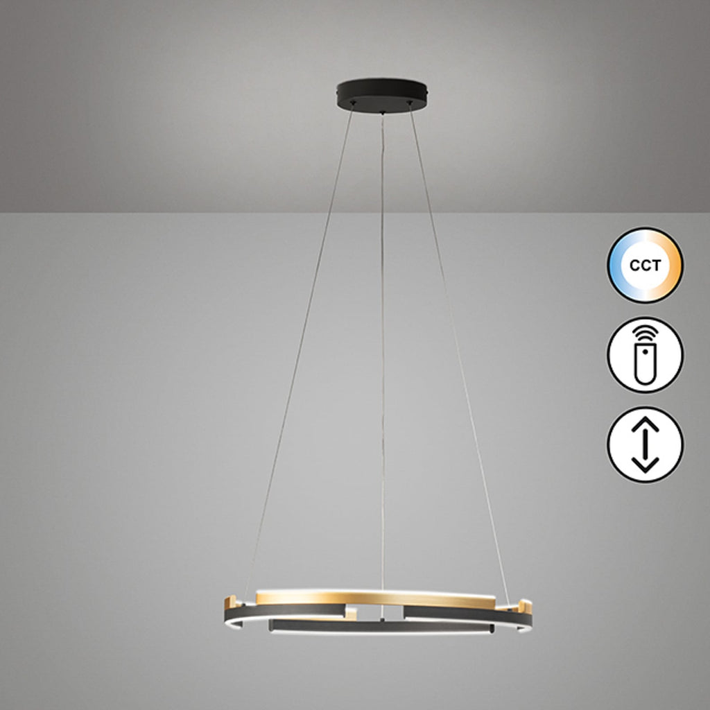 LED pendellampe Circly svart/gull Ø60 cm nærbilde av LED-lyskilde
