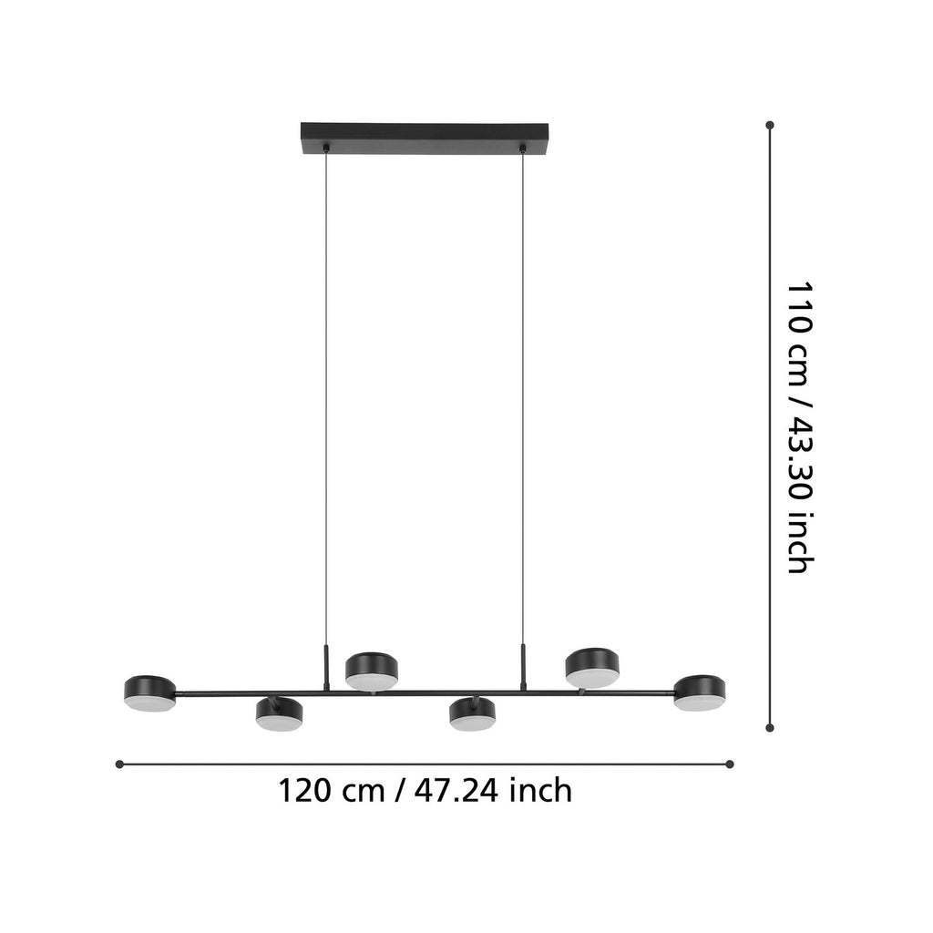 Detalj av LED pendellampe Clavellina 6-lys svart dimbar 120 cm