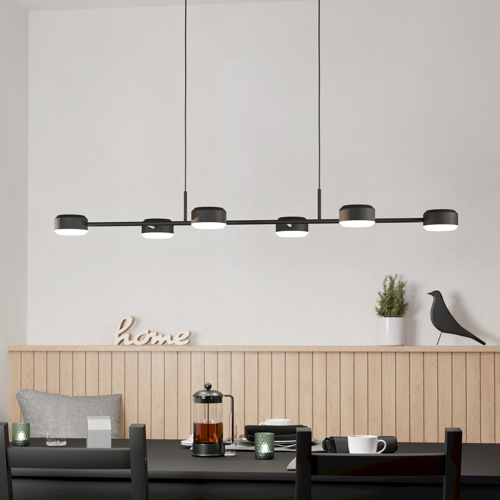 LED pendellampe Clavellina 6-lys svart dimbar 120 cm forfra