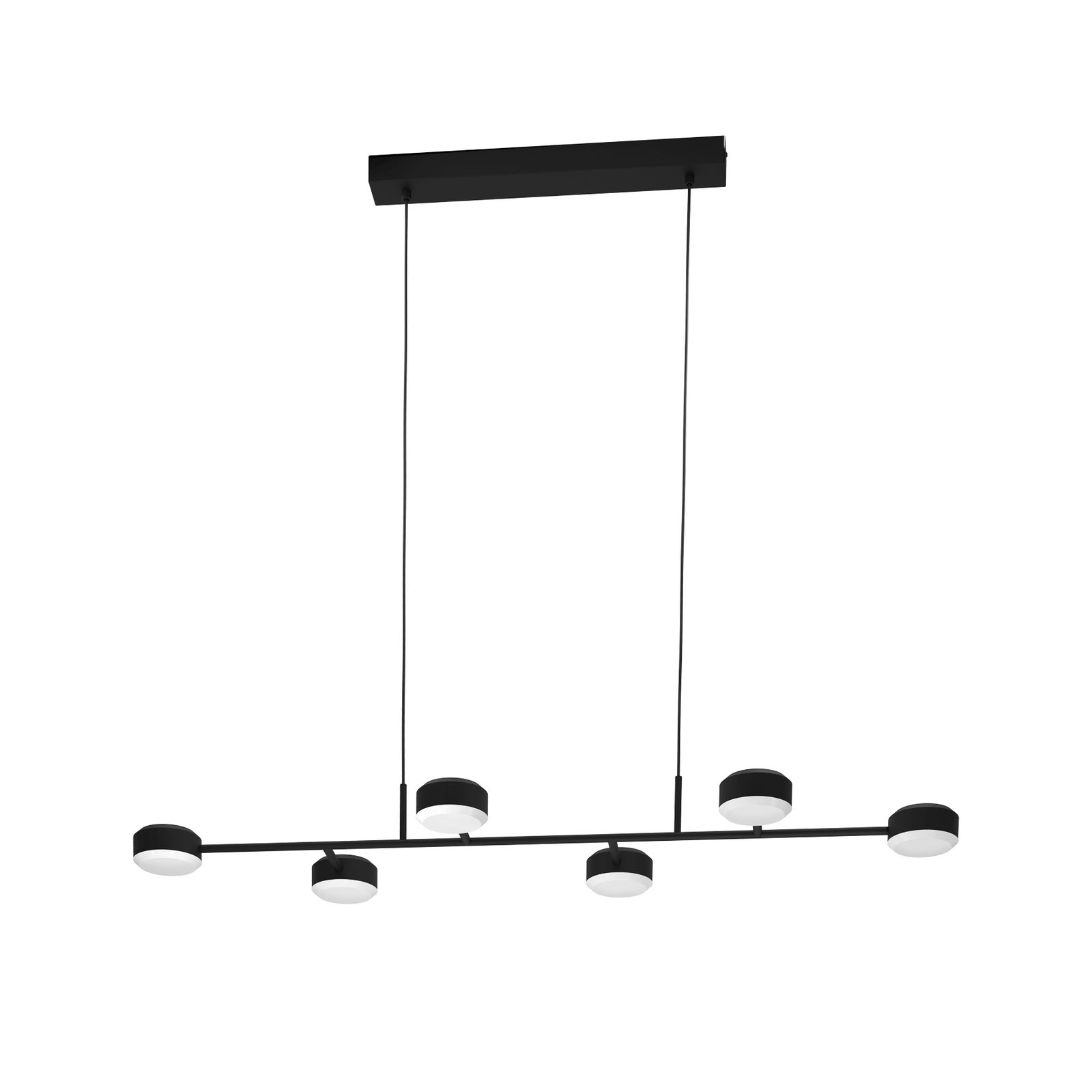 Nærbilde av LED pendellampe Clavellina 6-lys svart dimbar 120 cm