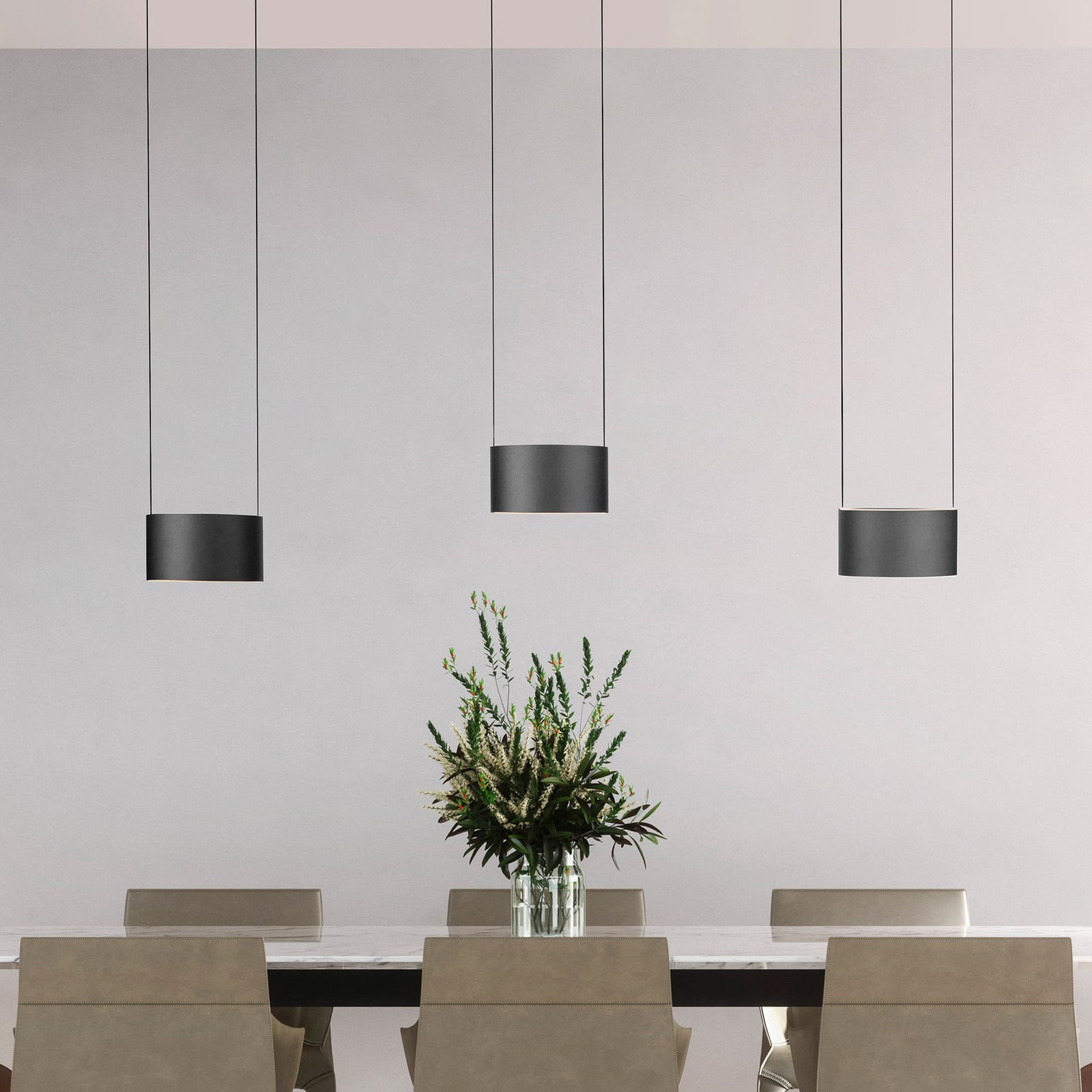 LED pendellampe Clipse grå 110 cm 6-lys CCT fjernkontroll forfra
