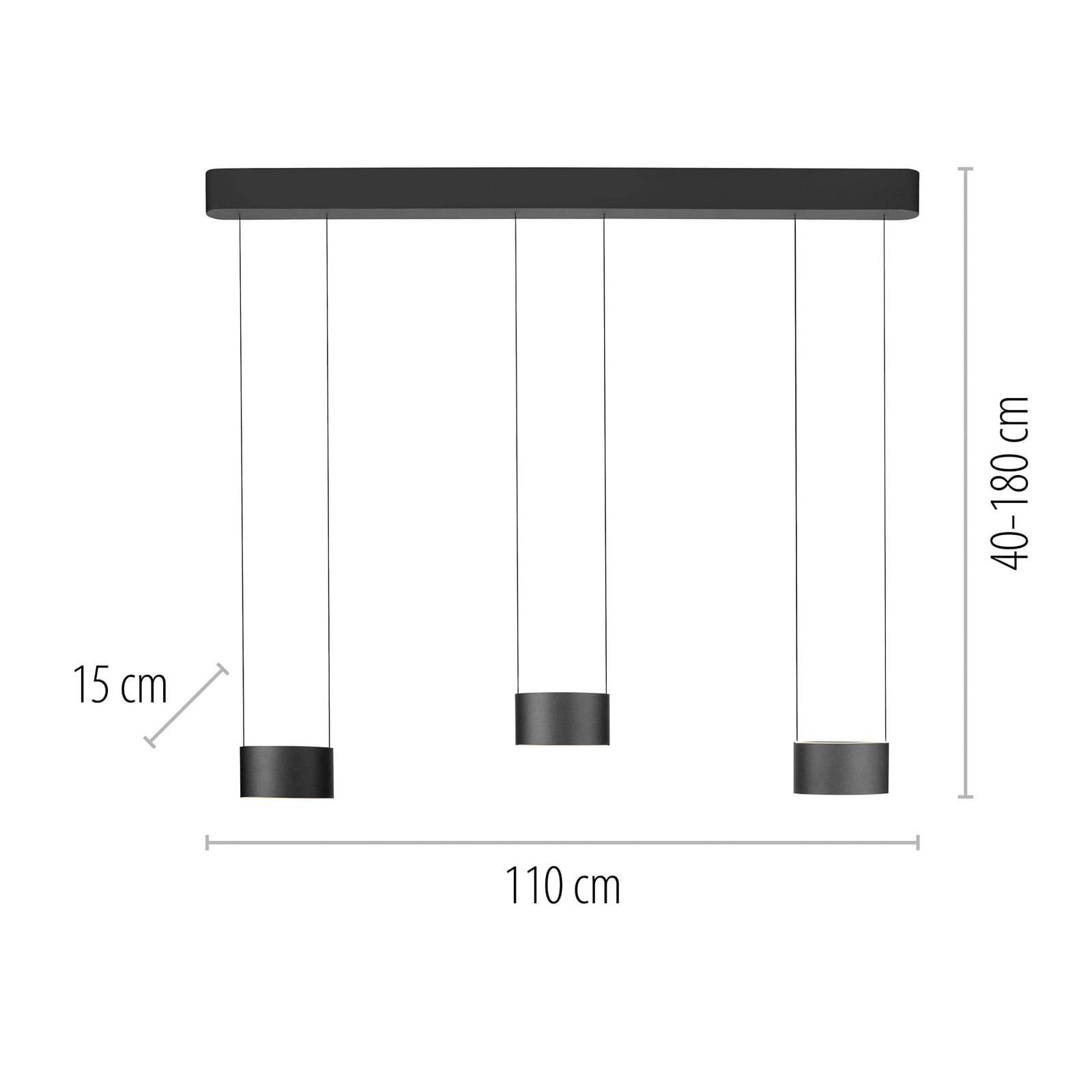 LED pendellampe Clipse grå 110 cm 6-lys CCT fjernkontroll detalj av lyspærer
