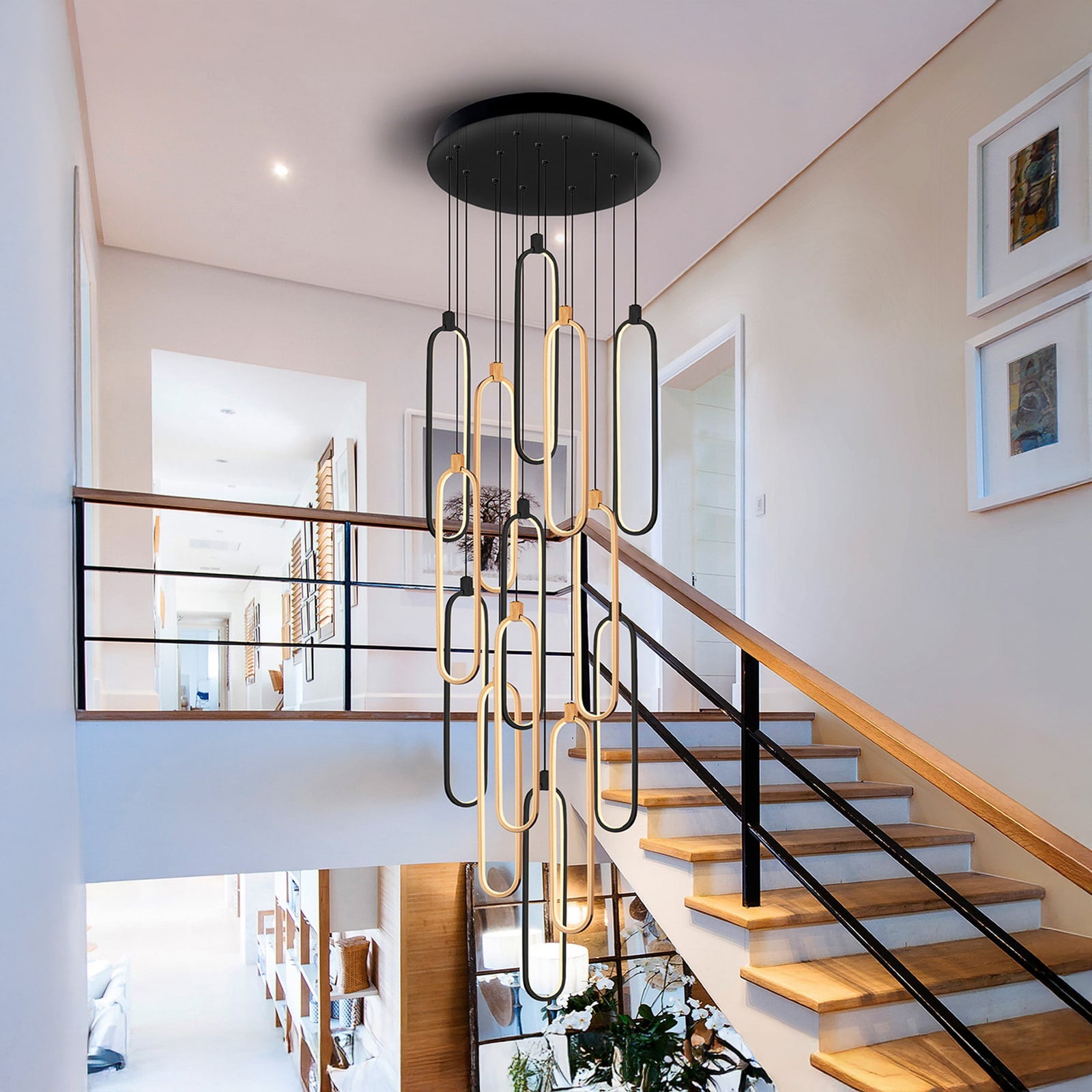 LED pendellampe Colette 14-lys svart roségull bakside