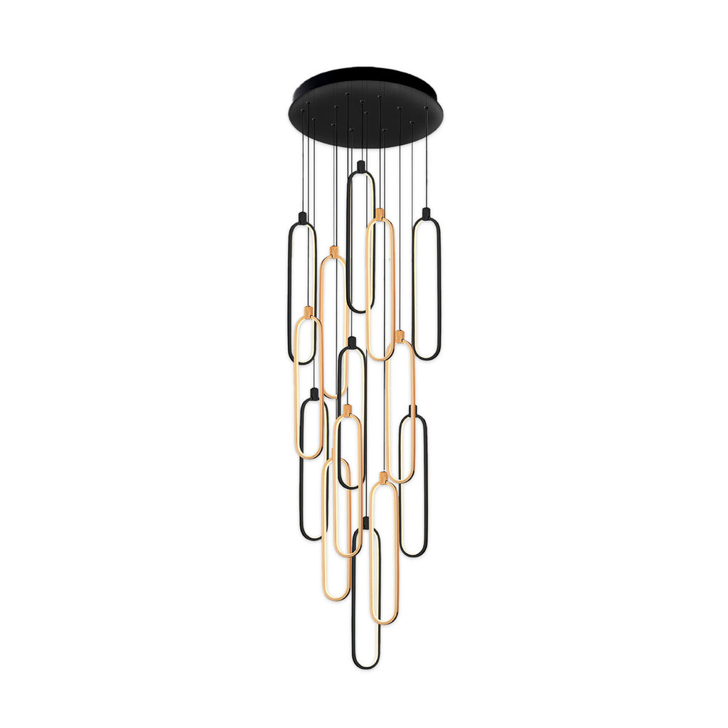 LED pendellampe Colette 14-lys svart roségull front