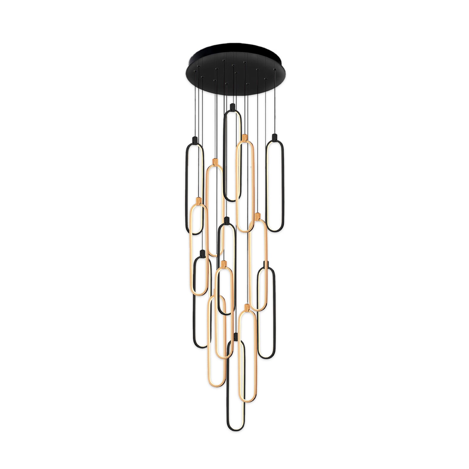 LED pendellampe Colette 14-lys svart roségull front