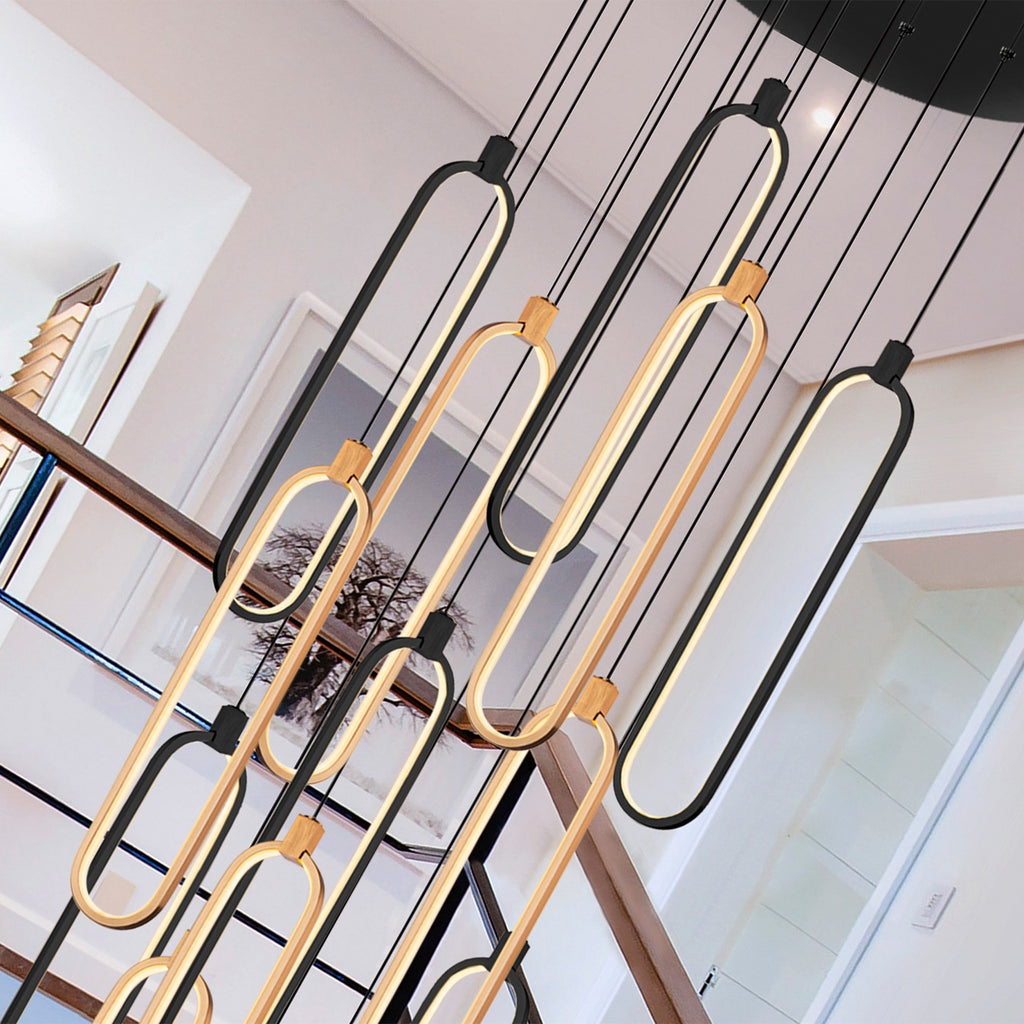 LED pendellampe Colette 14-lys svart roségull montert