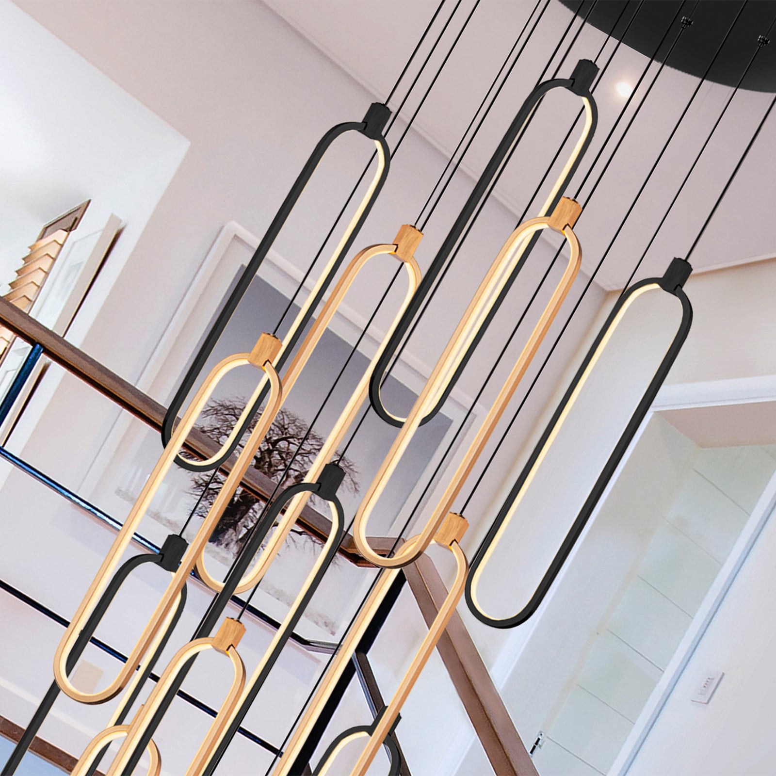 LED pendellampe Colette 14-lys svart roségull montert