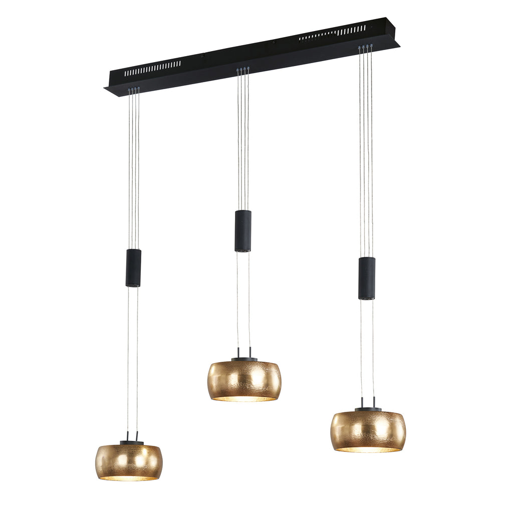 LED pendellampe Colette 3-lys gull/svart dimbar 100 cm forfra