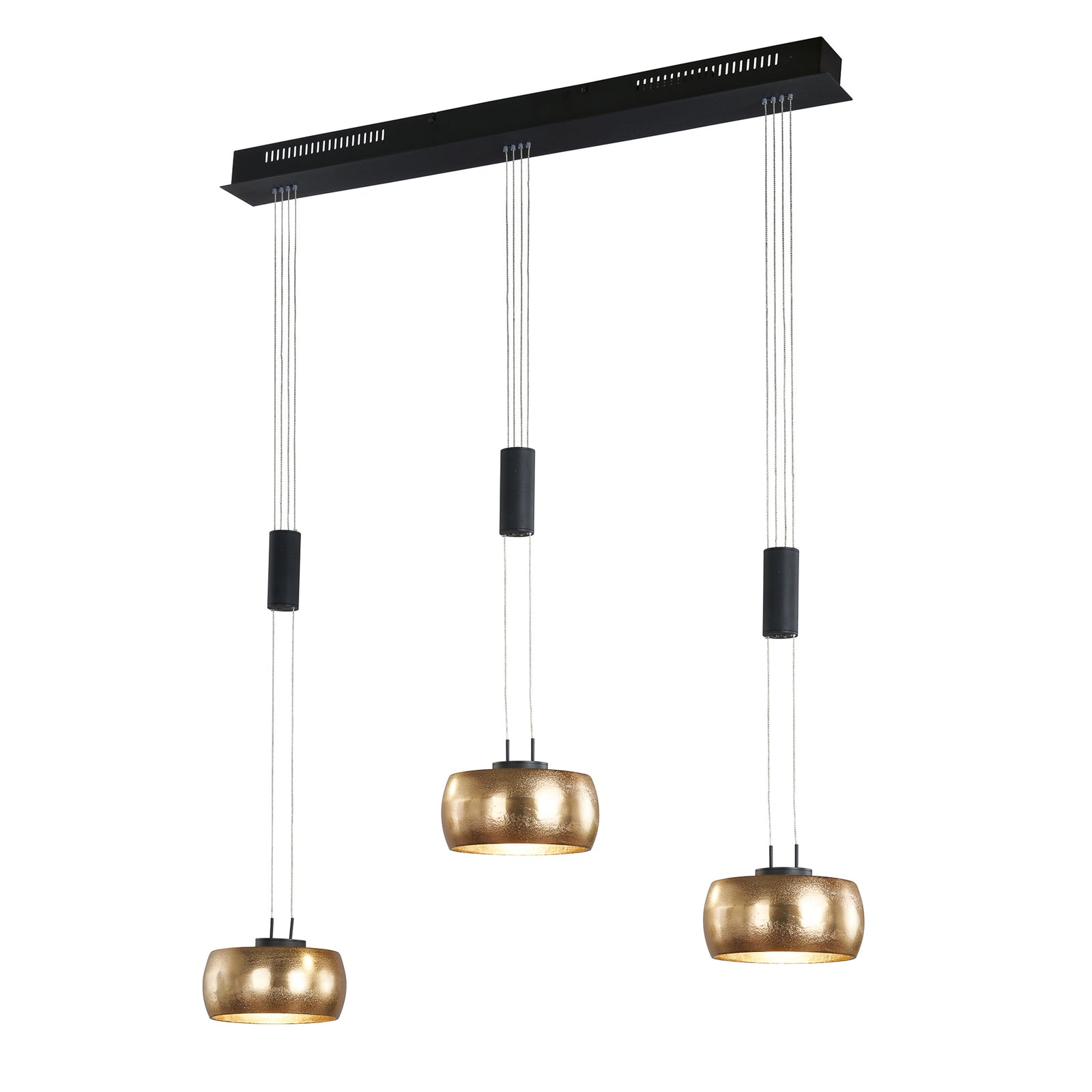 LED pendellampe Colette 3-lys gull/svart dimbar 100 cm forfra