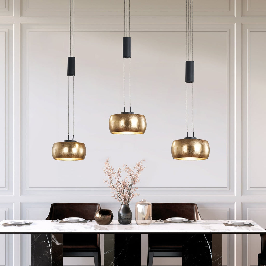LED pendellampe Colette 3-lys gull/svart dimbar 100 cm bakside