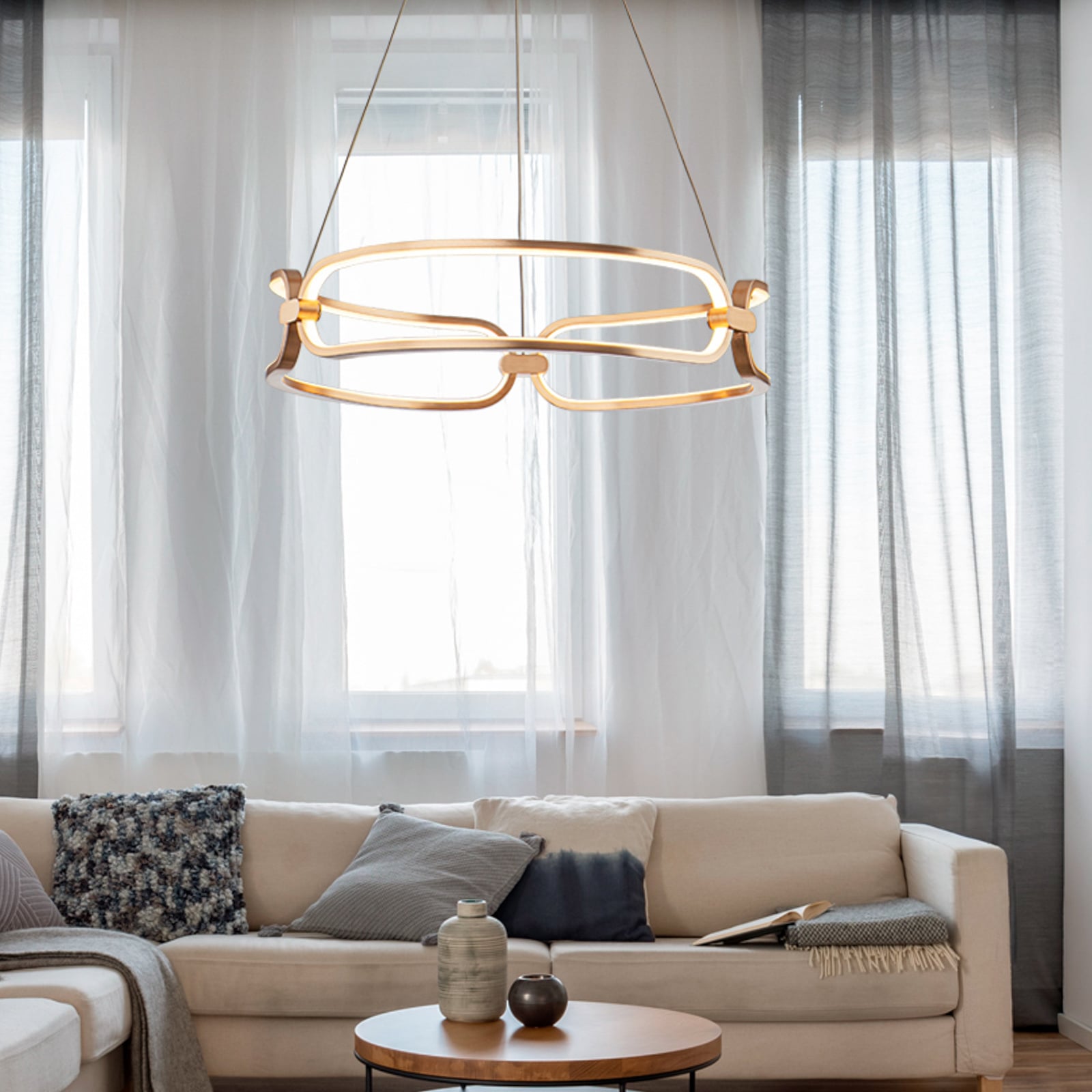 LED pendellampe Colette 3-lys roségull aluminium forfra