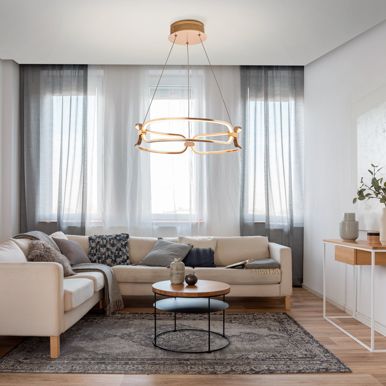 LED pendellampe Colette 3-lys roségull aluminium bakside