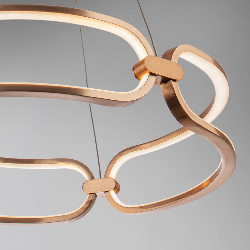 Nærbilde av LED pendellampe Colette 3-lys roségull aluminium