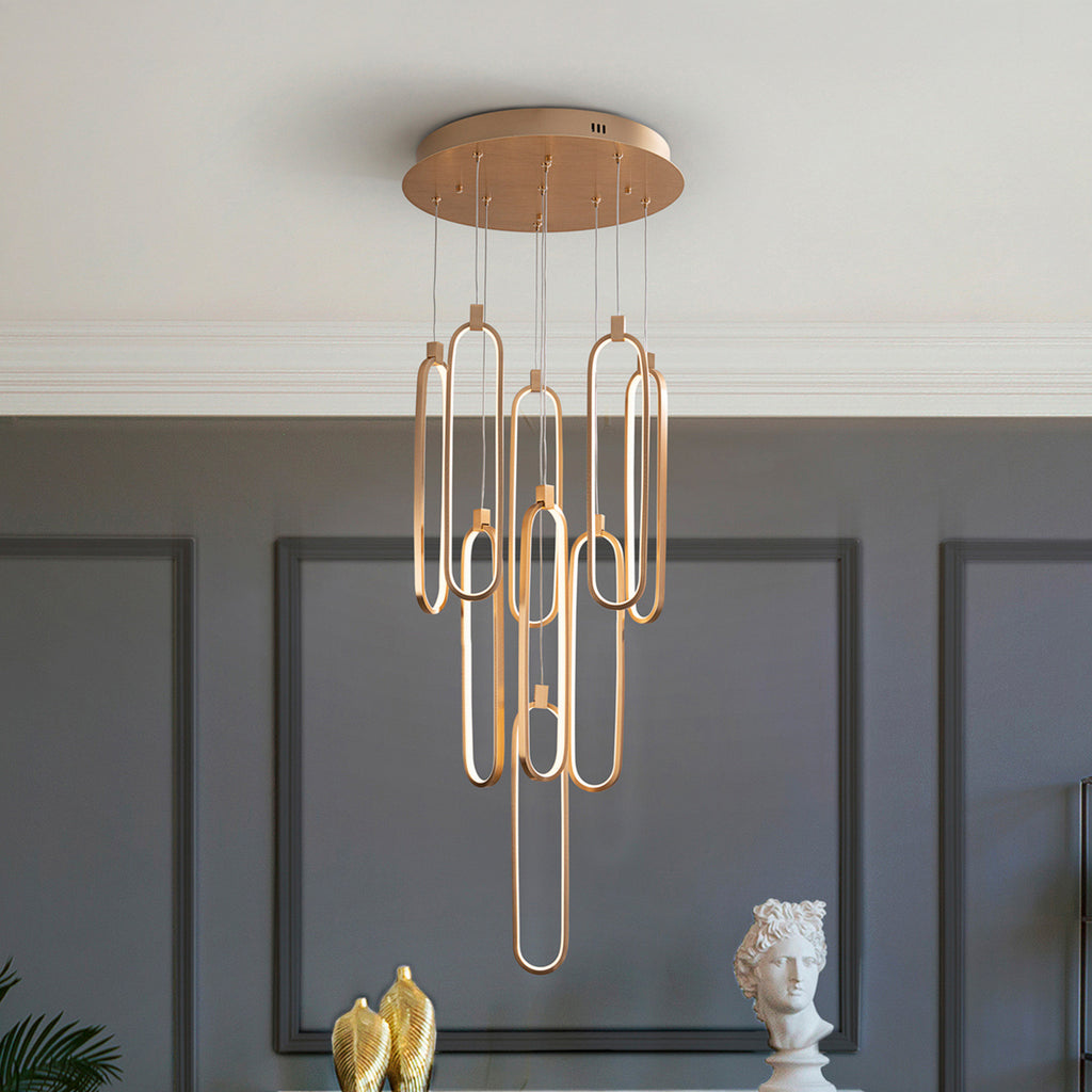 LED pendellampe Colette 9-lys dimbar roségull Ø50 cm forfra
