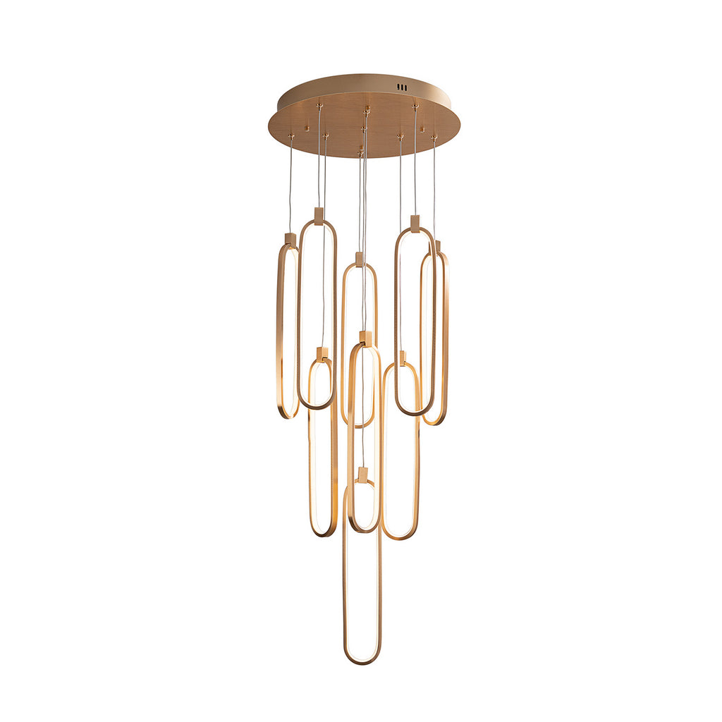 LED pendellampe Colette 9-lys dimbar roségull Ø50 cm montert i stue