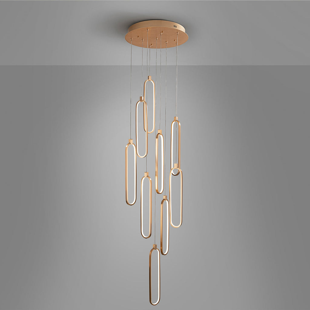 Nærbilde av LED pendellampe Colette 9-lys dimbar roségull Ø50 cm lyskilder