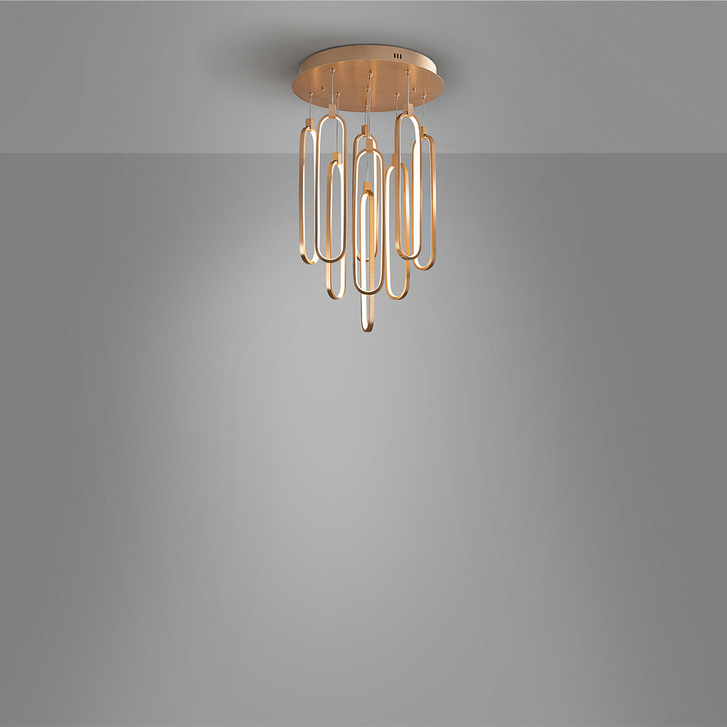 LED pendellampe Colette 9-lys dimbar roségull Ø50 cm med dimmerfunksjon