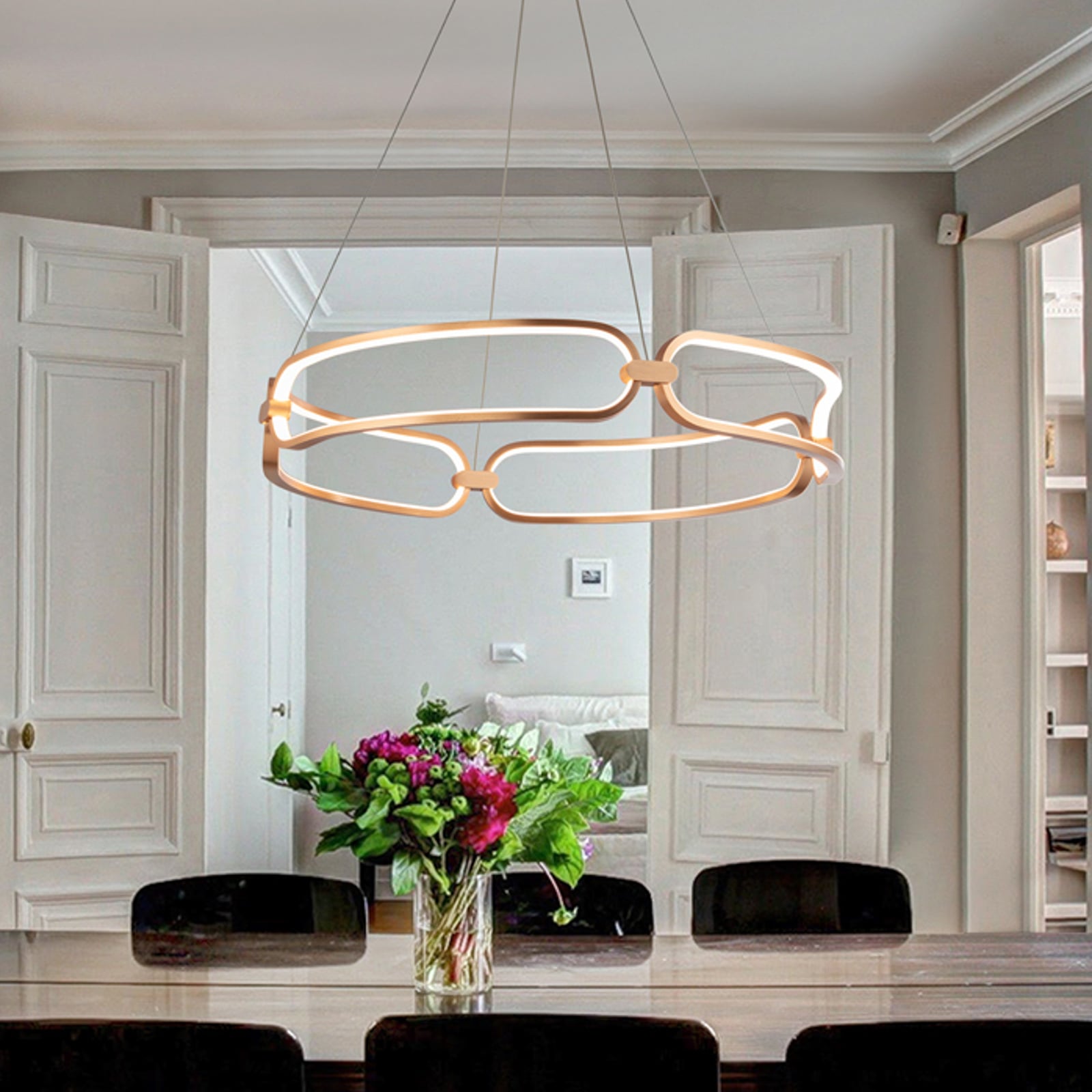 LED pendellampe Colette aluminium Ø60 cm roségull forfra