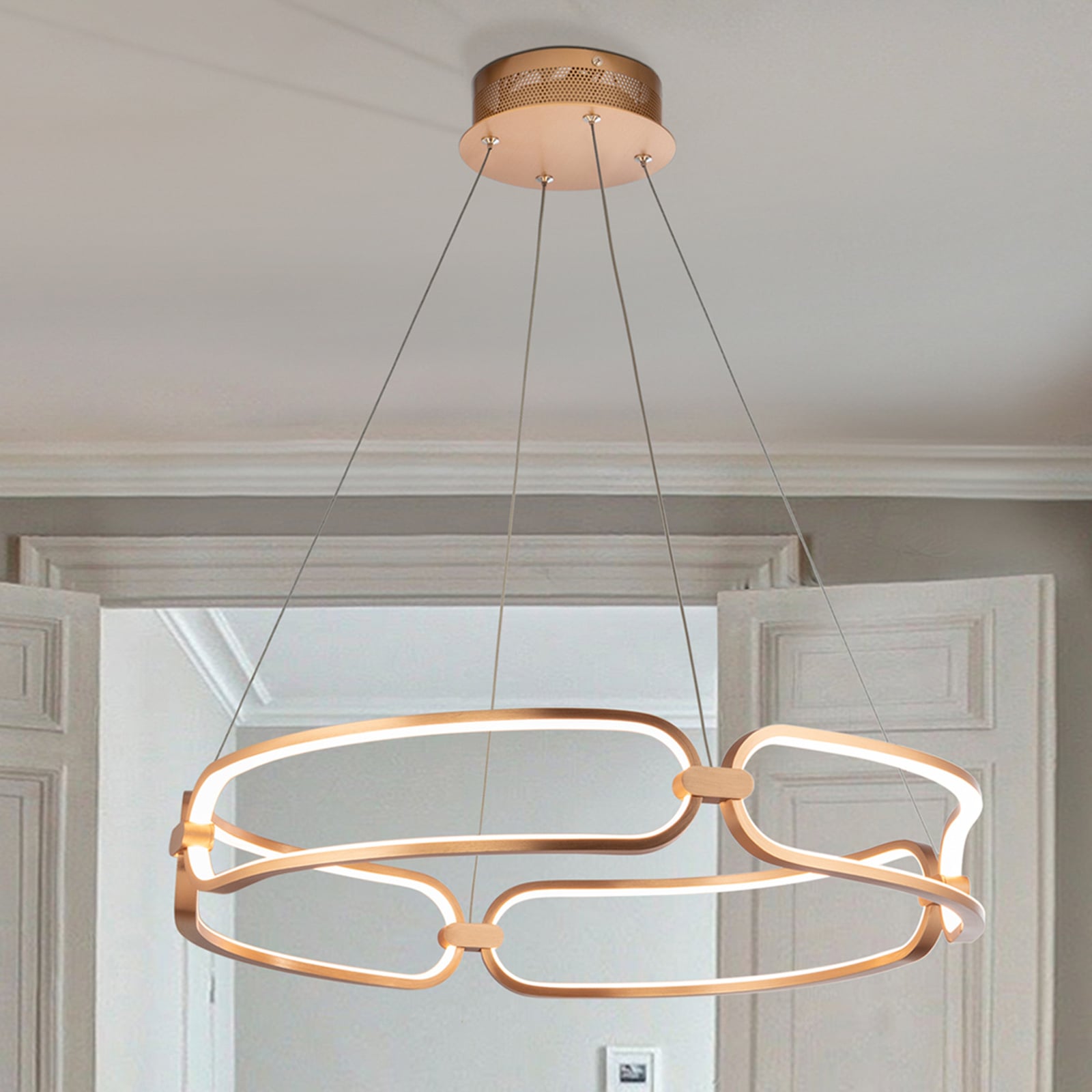 LED pendellampe Colette aluminium Ø60 cm roségull detalj av lampe
