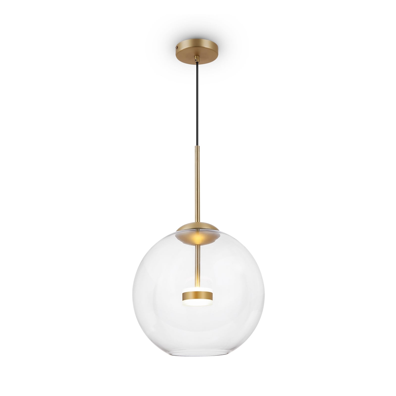 LED pendellampe Cometa gullfarget glass Ø35 cm forfra