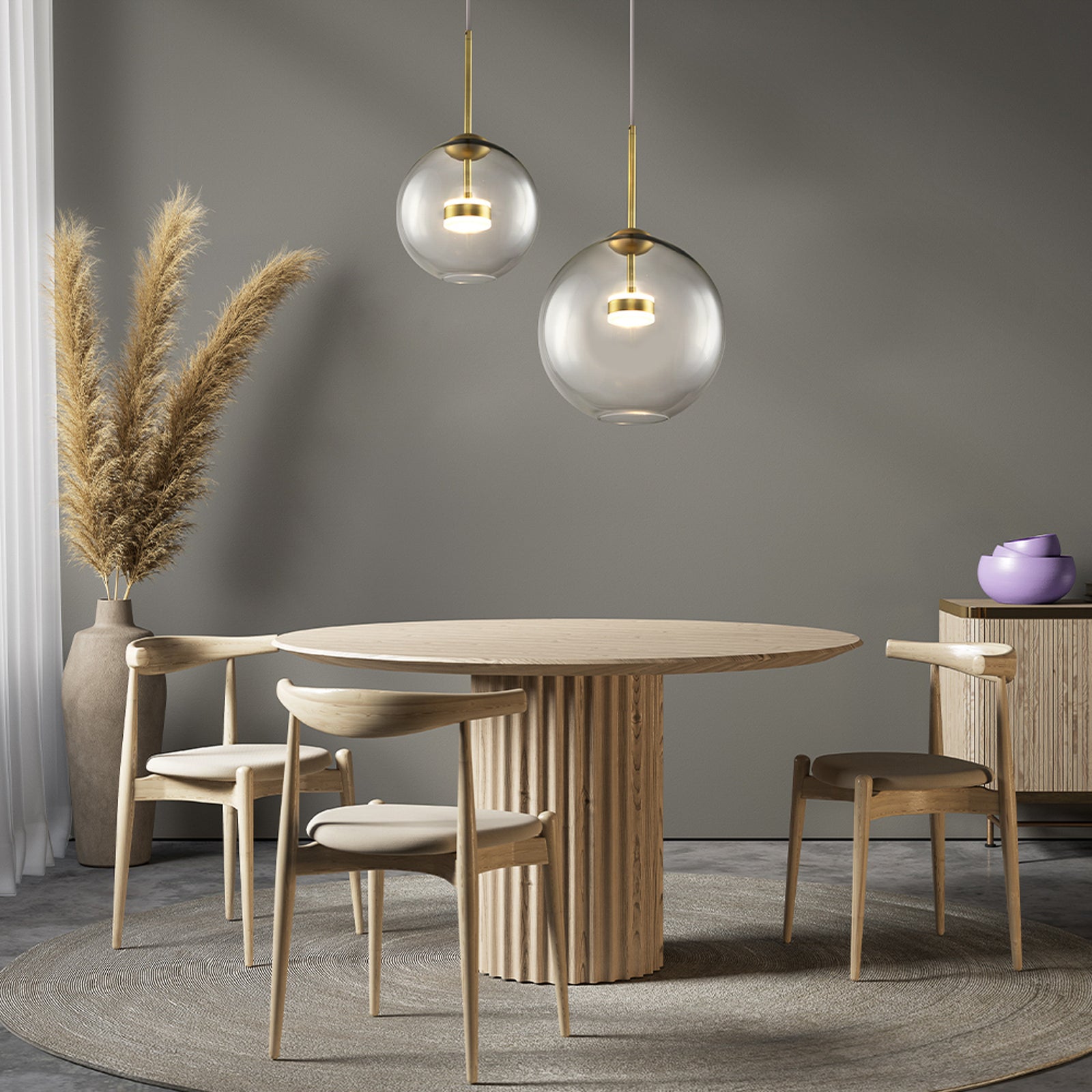 LED pendellampe Cometa gullfarget glass Ø35 cm detalj av glass