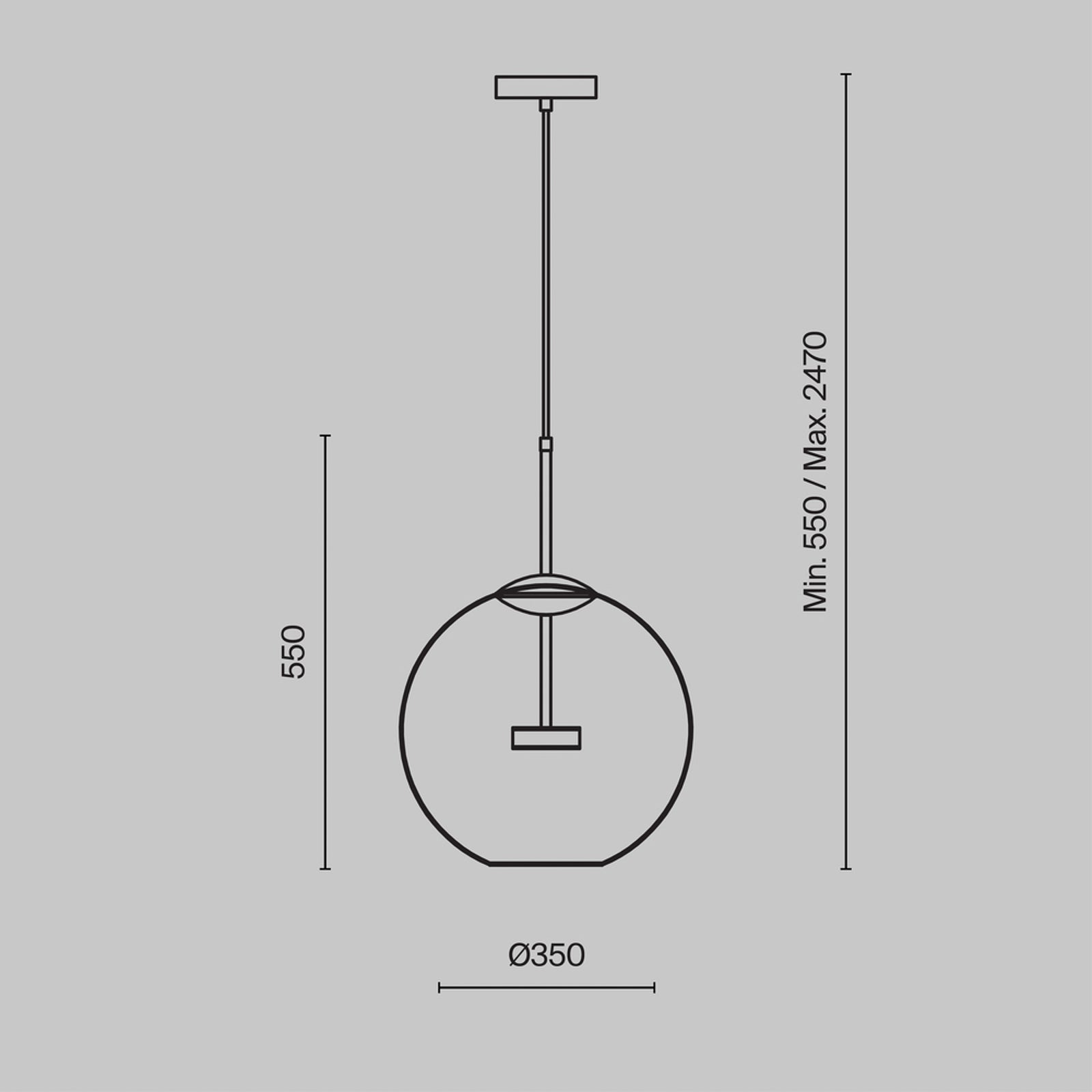 LED pendellampe Cometa gullfarget glass Ø35 cm montert i stue