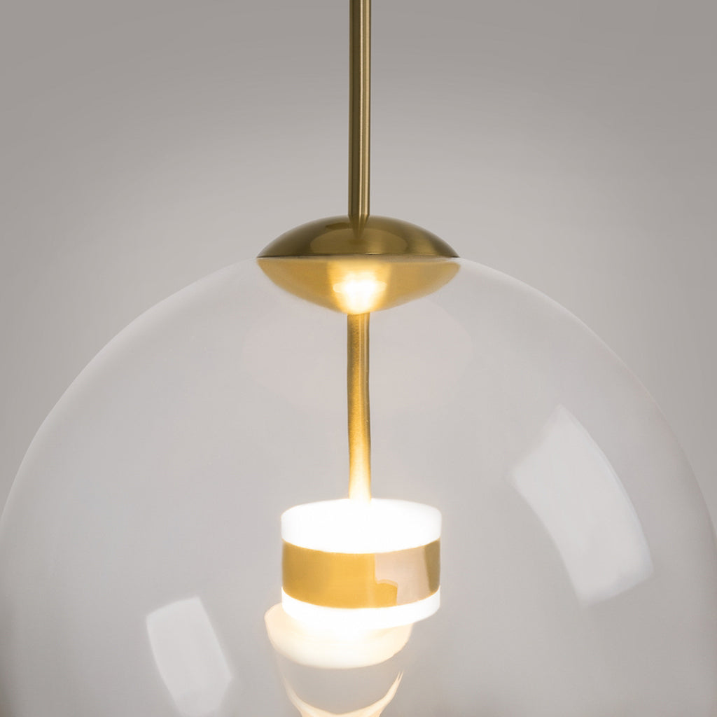 LED pendellampe Cometa gullfarget glass Ø35 cm sideprofil