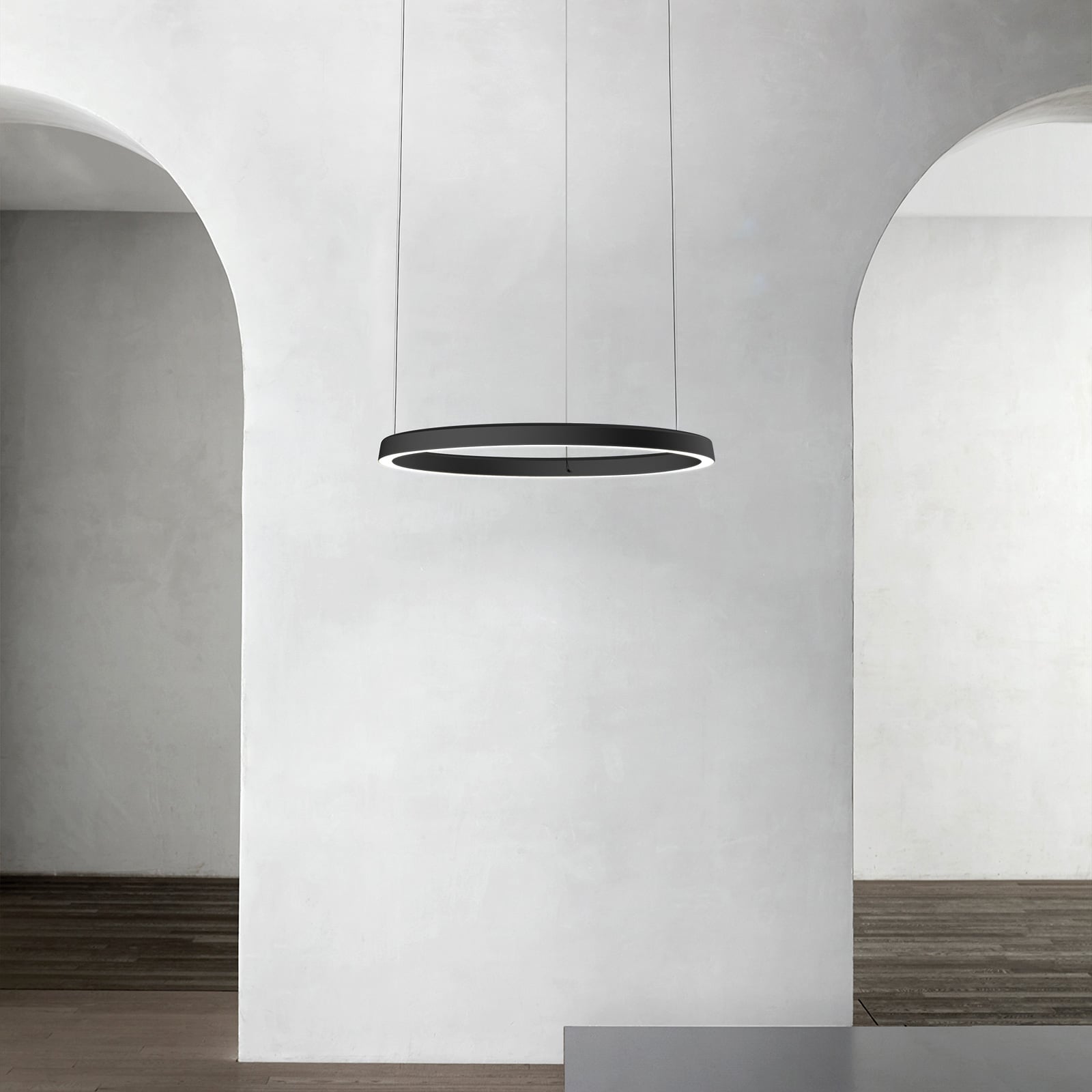 LED pendellampe Compendium Circle Ø72 cm dimbar svart detalj