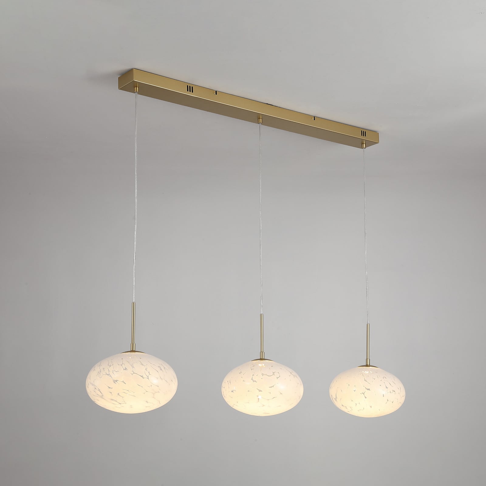 LED pendellampe Confetti 3-lys glass messing/hvit 115 cm bakside