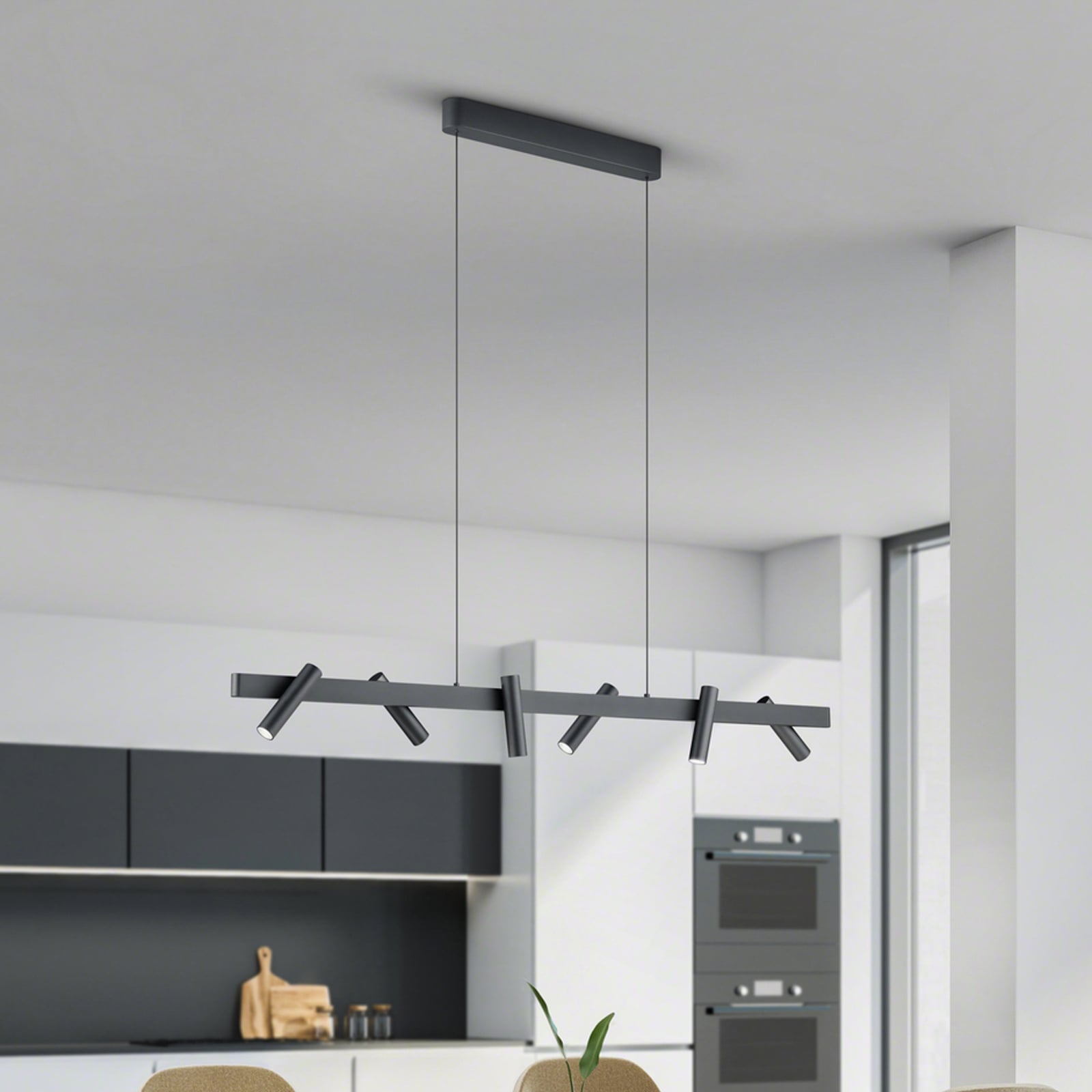 LED pendellampe Coni 6 spotter svart dimbar 120 cm forfra