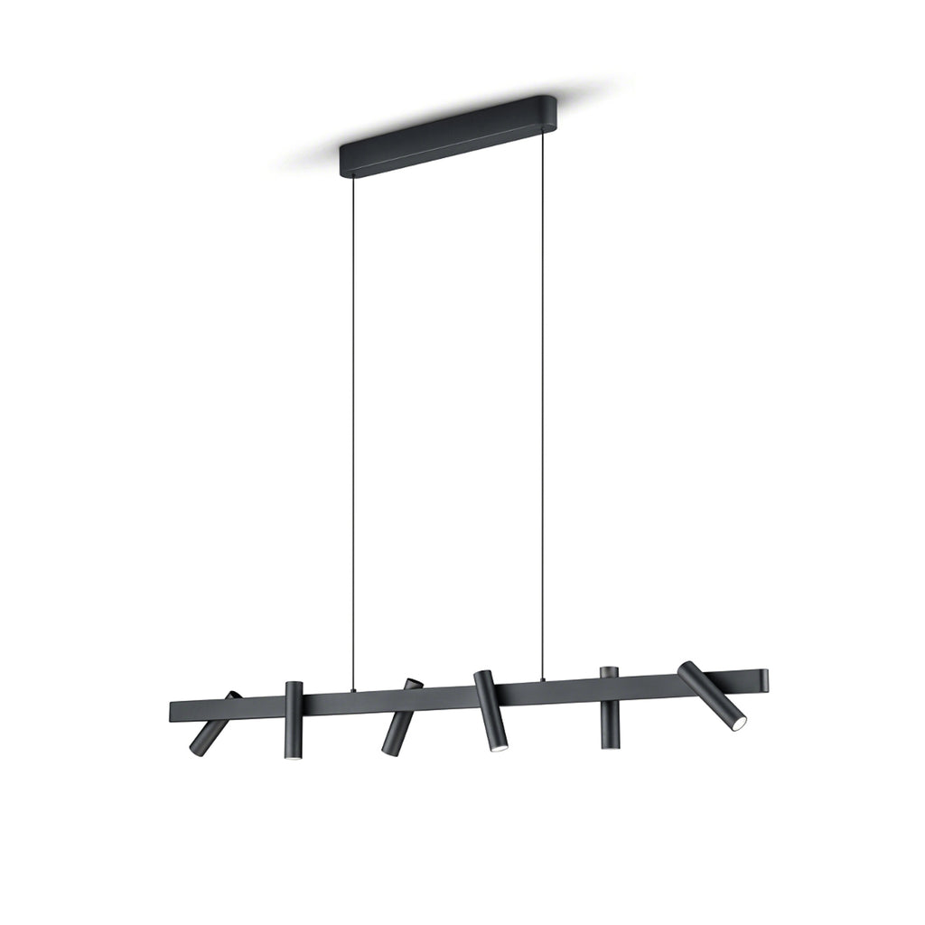 Detalj av LED pendellampe Coni 6 spotter svart dimbar 120 cm