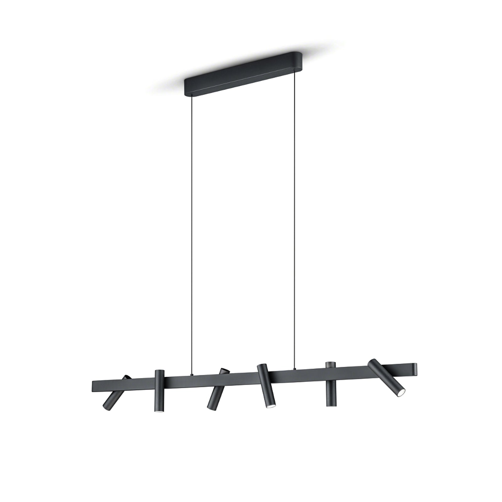 Detalj av LED pendellampe Coni 6 spotter svart dimbar 120 cm