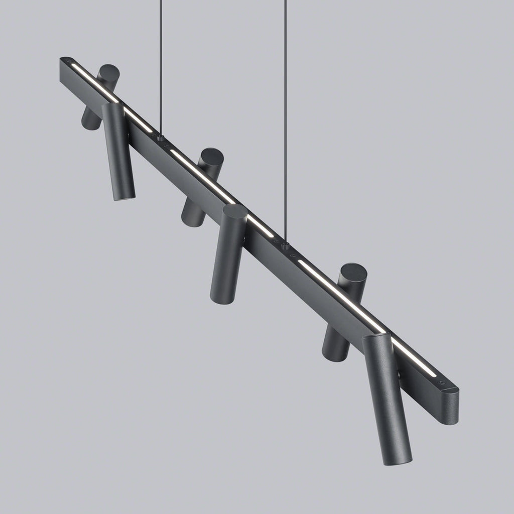 Nærbilde av justerbare spotter på LED pendellampe Coni 6 spotter svart dimbar 120 cm
